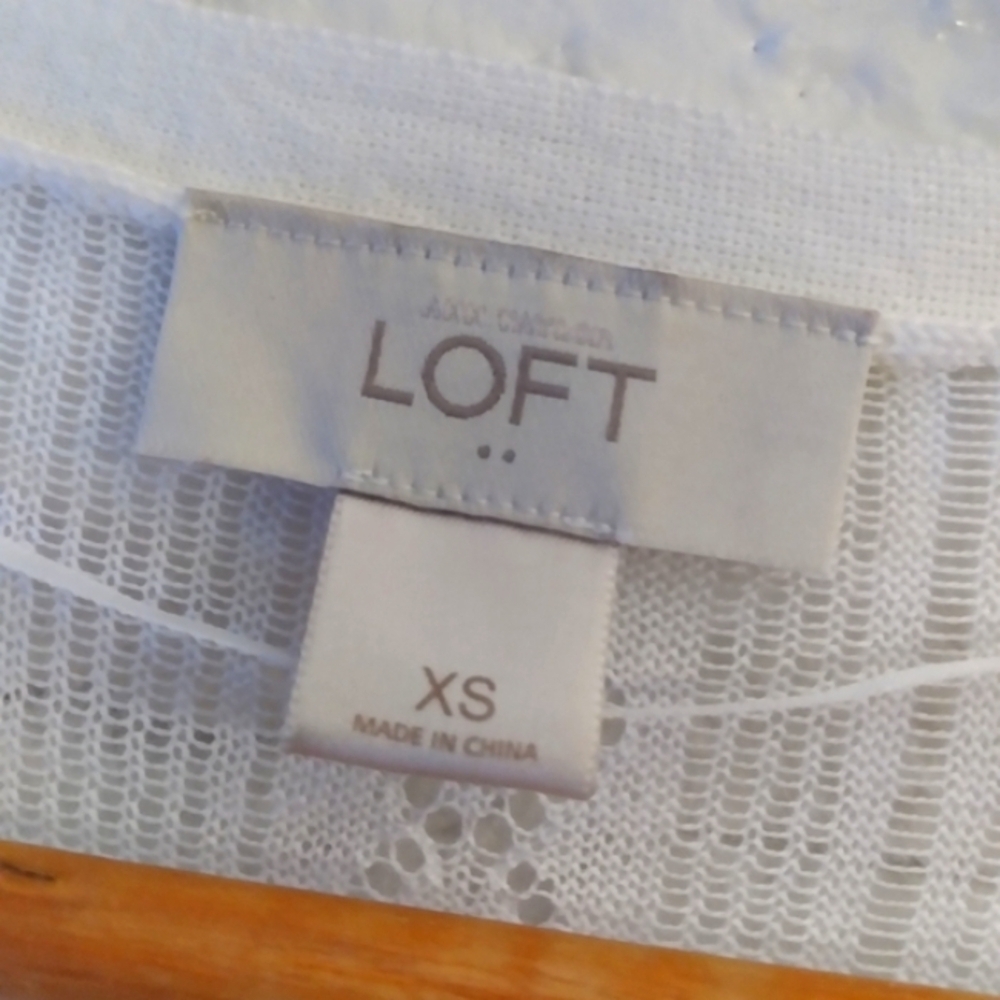 LOFT  Ivory Crochet Knit Open Front Lightweight Cardigan - Picture 7 of 7